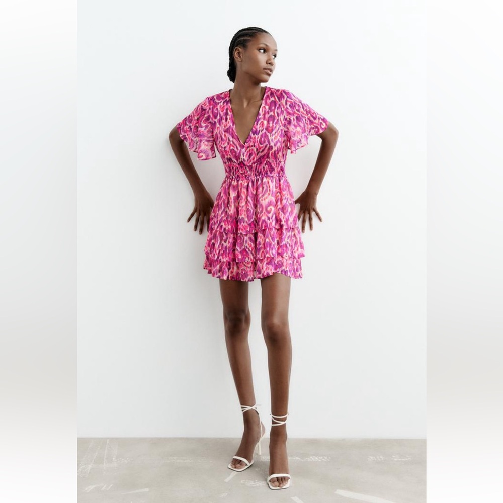 Zara Metallic Thread Printed Dress